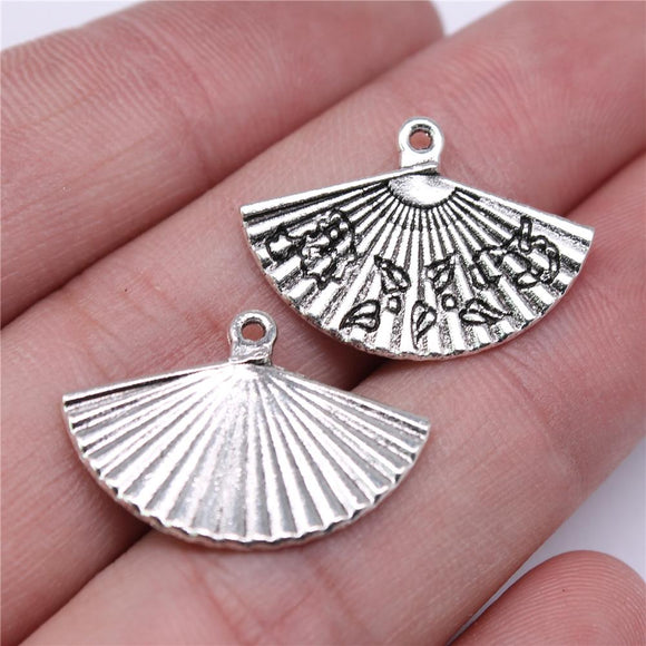 WYSIWYG 10pcs 17x24mm Fan Charms Pendants For Jewelry Making 2 Colors Antique Silver Plated Antique Bronze Plated