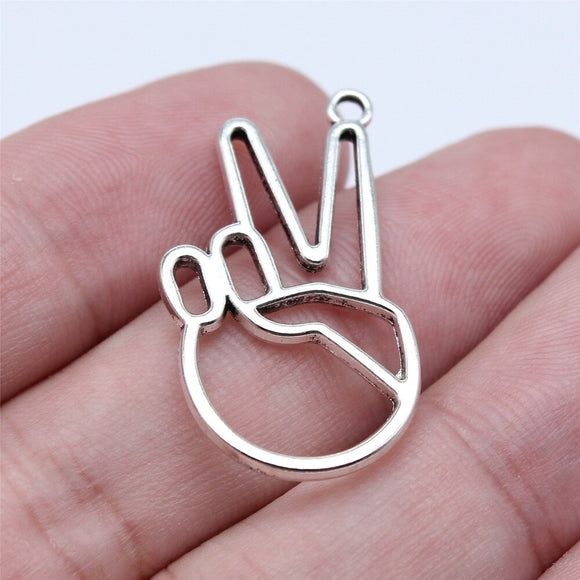 WYSIWYG 10pcs 17x31mm Antique Silver Color Hollow Yeah Gesture Charms Pendant For DIY Jewelry Making