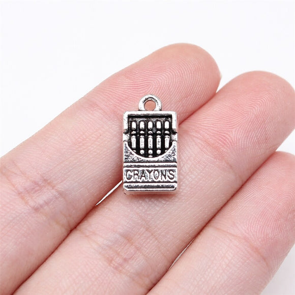 WYSIWYG 10pcs 17x9mm Antique Silver Color Crayon Charms For Jewelry Making
