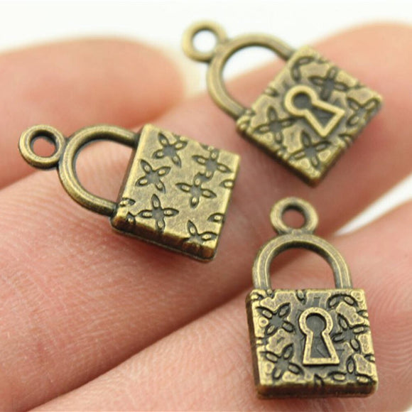 WYSIWYG 10pcs 18mm Lock Charms Antique Bronze Color Charms For Jewelry Making Jewelry Findings