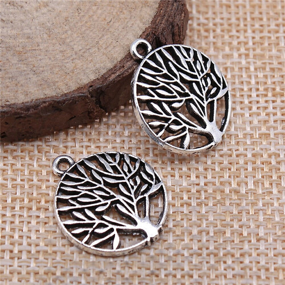 WYSIWYG 10pcs 18mm Small Size Round Tree Charms DIY Antique Silver Color Antique Bronze Color For Jewelry Making