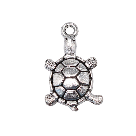 WYSIWYG 10pcs 18x11mm Turtle Pendant Antique Silver Color Sea Turtle Charm Sea Turtle Pendant For Jewelry Making