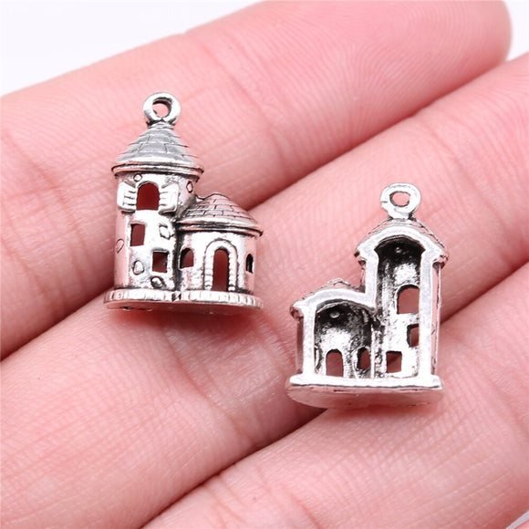 WYSIWYG 10pcs 18x13mm Castle House Charm Pendants For Jewelry Making Antique Silver Color House Castle Pendants