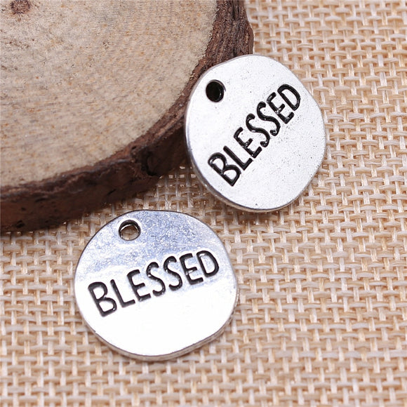 WYSIWYG 10pcs 18x18mm Blessed Plate Charms Antique Silver Color Pendant Charms Jewelry Findings For Jewelry Making