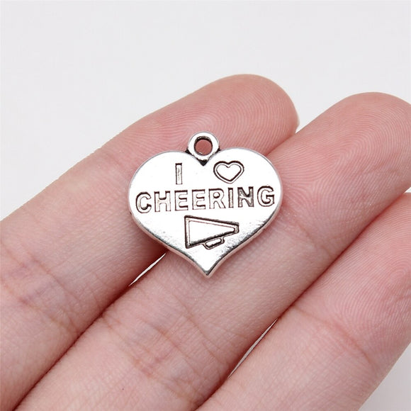 WYSIWYG 10pcs 18x19mm Antique Silver Color I Love Cheering Charms For Jewelry Making