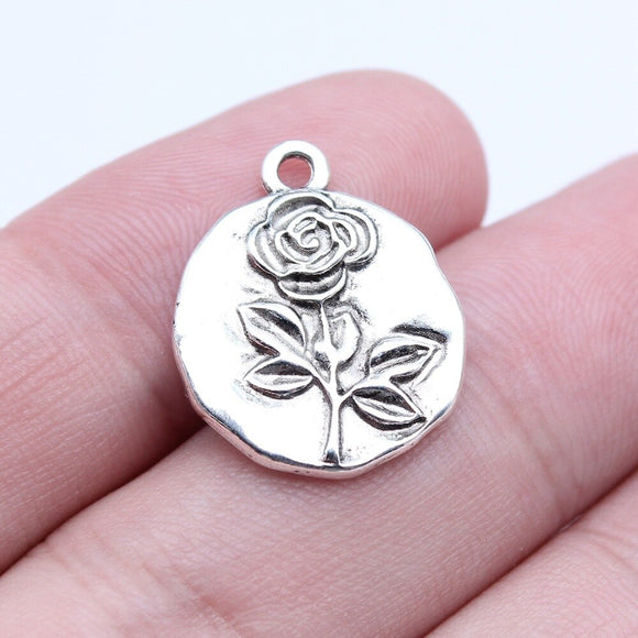 WYSIWYG 10pcs 18x21mm Antique Silver Color Rose Tag Charms Pendant For DIY Jewelry Making Handmade Jewelry Craft Findings