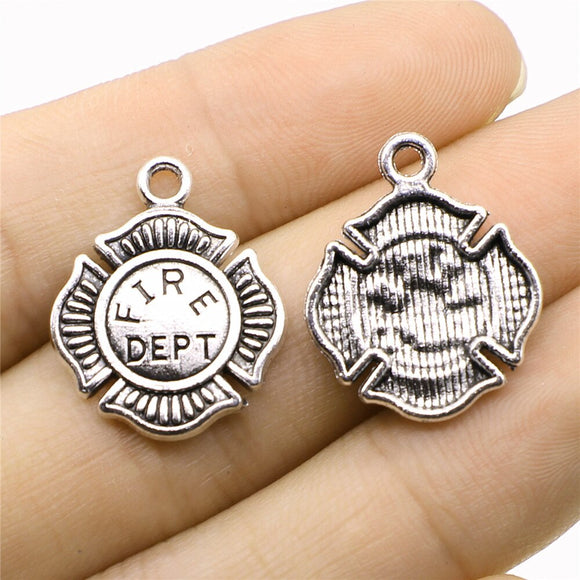 WYSIWYG 10pcs 18x22mm Fire Department Fire Dept Charms Antique Silver Color For Jewelry Making Charms Pendant Jewelry Findings