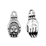 WYSIWYG 10pcs 18x8mm Hand Buddha Head Charms For Jewelry Making DIY Jewelry Findings Antique Silver Color Antique Bronze Color