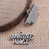 WYSIWYG 10pcs 19x11mm Marine Wife Charm Pendants For Jewelry Making Antique Silver Color Marine Wife Pendants Charm Marine Wife