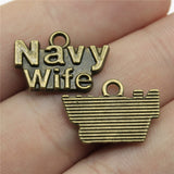 WYSIWYG 10pcs 19x13mm Navy Wife Charms DIY Jewelry Findings Antique Silver Color Antique Bronze Color For Jewelry Making