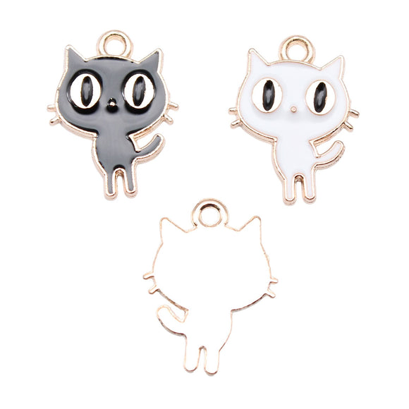 WYSIWYG 10pcs 19x14mm 2 Colors Enamel Cartoon Cat Charms Pendant For DIY Jewelry Making Handmade Jewelry Craft Findings