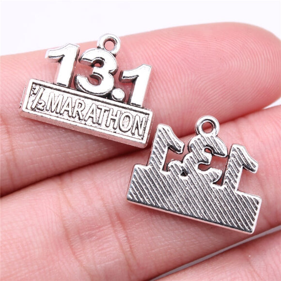 WYSIWYG 10pcs 19x15mm Charms 13.1 Marathon Charms For Jewelry Making DIY Jewelry Findings Antique Silver Color Alloy Charms