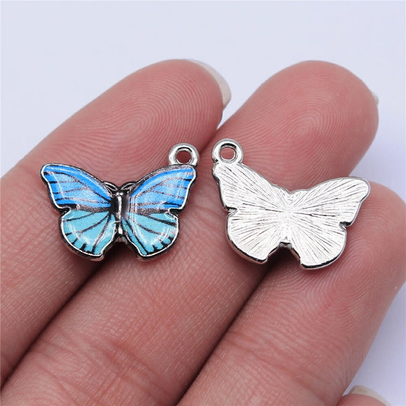 WYSIWYG 10pcs 19x15mm Rhodium Color Enamel Butterfly Charms For Jewelry Making DIY Jewelry Findings