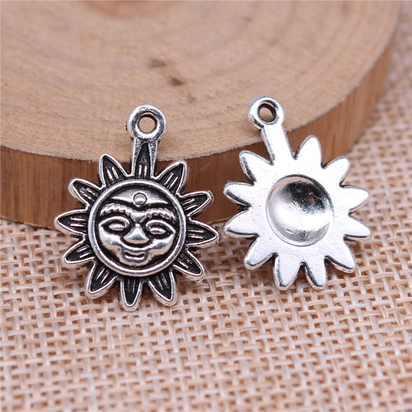 WYSIWYG 10pcs 19x15mm Sun Charms Pendants For Jewelry Making 2 Colors Antique Silver Plated Antique Bronze Plated