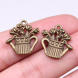 WYSIWYG 10pcs 19x17mm Antique Silver Color Watering Flower Pot Charms Pendant For Jewelry Making DIY Jewelry Findings