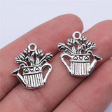 WYSIWYG 10pcs 19x17mm Antique Silver Color Watering Flower Pot Charms Pendant For Jewelry Making DIY Jewelry Findings