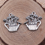 WYSIWYG 10pcs 19x17mm Antique Silver Color Watering Flower Pot Charms Pendant For Jewelry Making DIY Jewelry Findings
