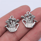 WYSIWYG 10pcs 19x17mm Antique Silver Color Watering Flower Pot Charms Pendant For Jewelry Making DIY Jewelry Findings
