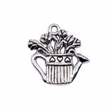 WYSIWYG 10pcs 19x17mm Antique Silver Color Watering Flower Pot Charms Pendant For Jewelry Making DIY Jewelry Findings