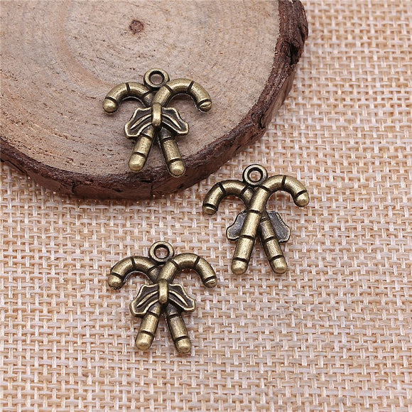 WYSIWYG 10pcs 19x17mm Christmas Crutches Charms Antique Bronze Color Charms For Jewelry Making Jewelry Findings