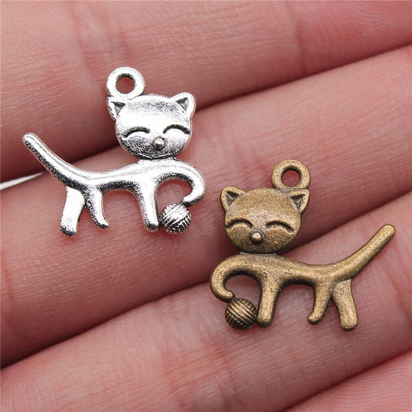 WYSIWYG 10pcs 19x18mm Pendant Cat Playing Ball Smile Cat Charm Pendants For Jewelry Making 2 Colors Cat Pendants