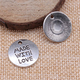 WYSIWYG 10pcs 19x19mm One Sided Made With Love Charms For Jewelry Making Antique Silver Color Antique Bronze Color