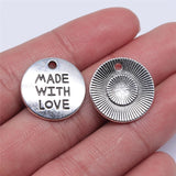 WYSIWYG 10pcs 19x19mm One Sided Made With Love Charms For Jewelry Making Antique Silver Color Antique Bronze Color