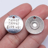 WYSIWYG 10pcs 2 Colors Antique Silver Color Antique Bronze Tone 20mm Never Never Give Up Charms Pendant Jewelry Findings