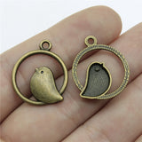 WYSIWYG 10pcs 20mm 2 Colors Antique Silver Color Antique Bronze Plated Pendants Bird Charm Round Bird Pendants