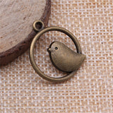 WYSIWYG 10pcs 20mm 2 Colors Antique Silver Color Antique Bronze Plated Pendants Bird Charm Round Bird Pendants