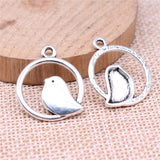 WYSIWYG 10pcs 20mm 2 Colors Antique Silver Color Antique Bronze Plated Pendants Bird Charm Round Bird Pendants