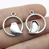WYSIWYG 10pcs 20mm 2 Colors Antique Silver Color Antique Bronze Plated Pendants Bird Charm Round Bird Pendants