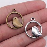 WYSIWYG 10pcs 20mm 2 Colors Antique Silver Color Antique Bronze Plated Pendants Bird Charm Round Bird Pendants