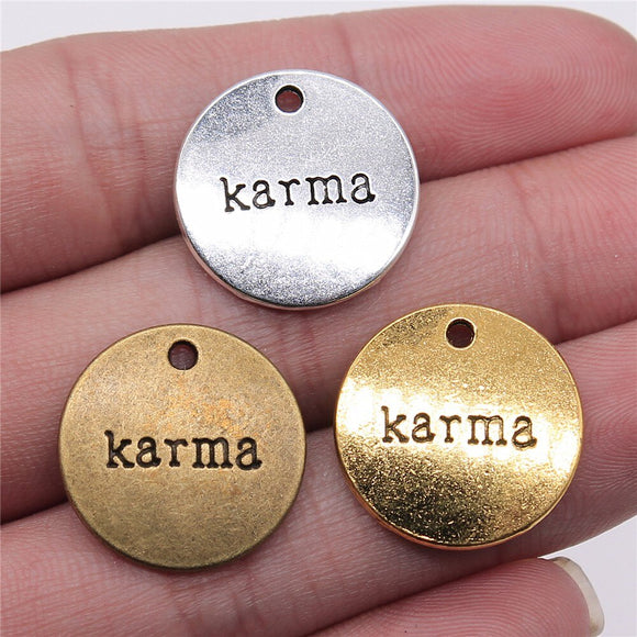 WYSIWYG 10pcs 20mm 3 Colors Antique Gold Color Antique Silver Color Antique Bronze Karma Word Charms Round For Jewelry Making