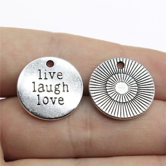 WYSIWYG 10pcs 20mm Antique Silver Color Live Laugh Love Charms For Jewelry Making