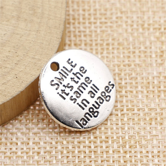 WYSIWYG 10pcs 20mm Smile Is The Same In All Languages Charms For Jewelry Making Antique Silver Plated Antique Bronze Plated