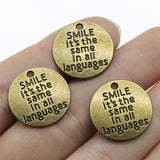 WYSIWYG 10pcs 20mm Smile Is The Same In All Languages Charms For Jewelry Making Antique Silver Plated Antique Bronze Plated
