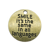 WYSIWYG 10pcs 20mm Smile Is The Same In All Languages Charms For Jewelry Making Antique Silver Plated Antique Bronze Plated