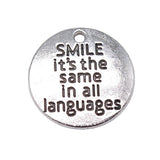 WYSIWYG 10pcs 20mm Smile Is The Same In All Languages Charms For Jewelry Making Antique Silver Plated Antique Bronze Plated
