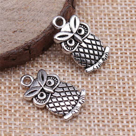WYSIWYG 10pcs 20x11mm Double Sided Owl Pendants Owl Charm Tibetan Silver Color Antique Bronze Color Owl Charms