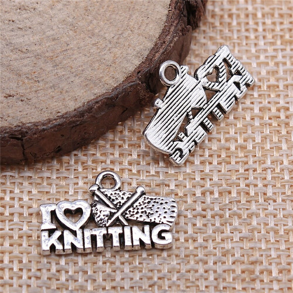 WYSIWYG 10pcs 20x12mm Charms I Love Knitting Antique Making Pendant Fit Vintage Tibetan Silver Color DIY Handmade Jewelry EF3760