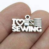 WYSIWYG 10pcs 20x12mm Sewing Charms I Love Sewing Charm I Heart Sewing Charm Vintage DIY Accessories For Jewelry Making