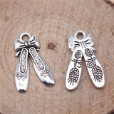 WYSIWYG 10pcs 20x13mm Embroidered Shoes Charms Pendants For Jewelry Making Antique Silver Plated Antique Bronze Color