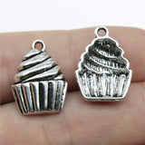 WYSIWYG 10pcs 20x15mm Cupcake Charm Pendants For Jewelry Making Antique Silver Color Cupcake Pendants Charm