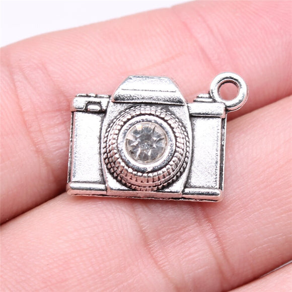 WYSIWYG 10pcs 20x16mm Camera With Crystal Charms For Jewelry Making Antique Silver Color Charm Pendant Jewelry Accessories