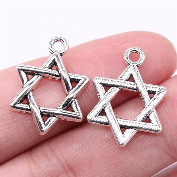 WYSIWYG 10pcs 20x16mm Charms Star Of David Charms For Jewelry Making DIY Jewelry Findings Antique Silver Color Alloy Charms