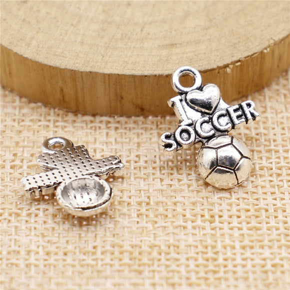 WYSIWYG 10pcs 20x16mm I Love Soccer Charms For Jewelry Making DIY Jewelry Findings Antique Silver Color Antique Bronze Color