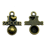 WYSIWYG 10pcs 20x16mm I Love Soccer Charms For Jewelry Making DIY Jewelry Findings Antique Silver Color Antique Bronze Color