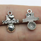 WYSIWYG 10pcs 20x16mm I Love Soccer Charms For Jewelry Making DIY Jewelry Findings Antique Silver Color Antique Bronze Color