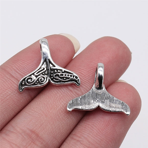 WYSIWYG 10pcs 20x17mm Antique Silver Color Whale Tail Charms Pendant For Jewelry Making DIY Jewelry Findings